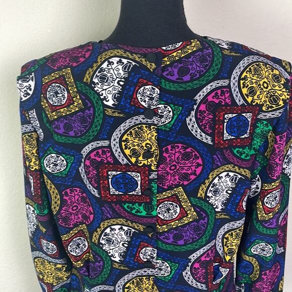 Vintage Evan Picone geometric designed l/s blouse women’s 14 - Picture 9 of 15
